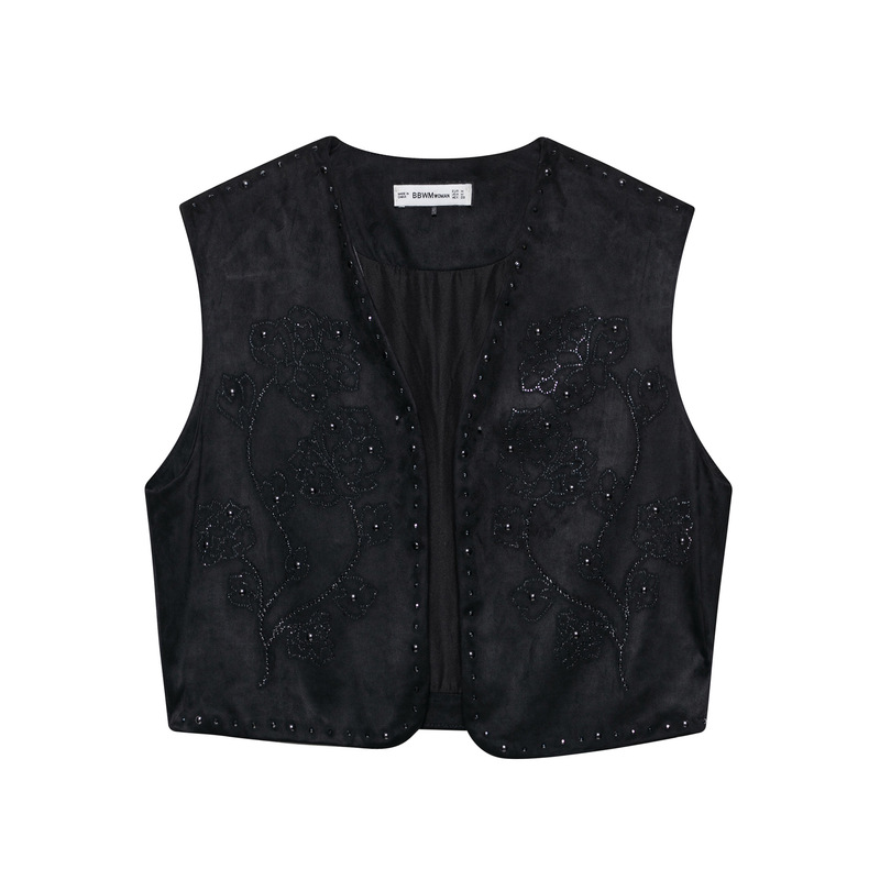 Cross-Border Export Women's Clothing 2025 Spring New Casual Pure Color Bright Velvet Texture Effect Vest