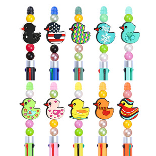 Cute Cartoon Little Duck Ballpoint Pen Handmade Beaded Decoration High Color Value Beaded Beaded Jewelry Coked Bead Accessories
