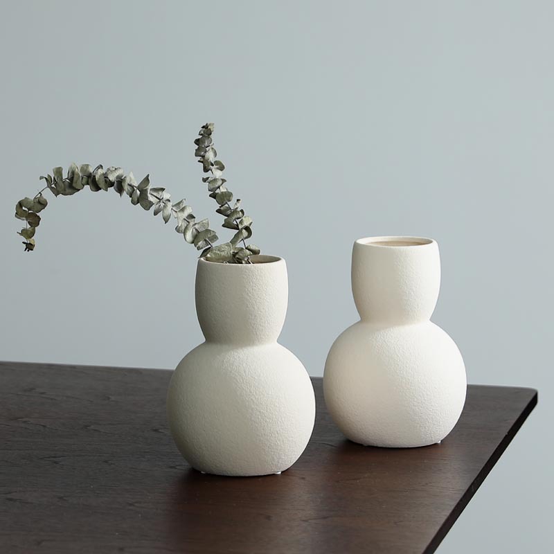 Vaso de cerámica gruesa de la sala de estar retrógrado gris blanco flor seca flor de gran tamaño de estómago floral decoración suave ornamentos