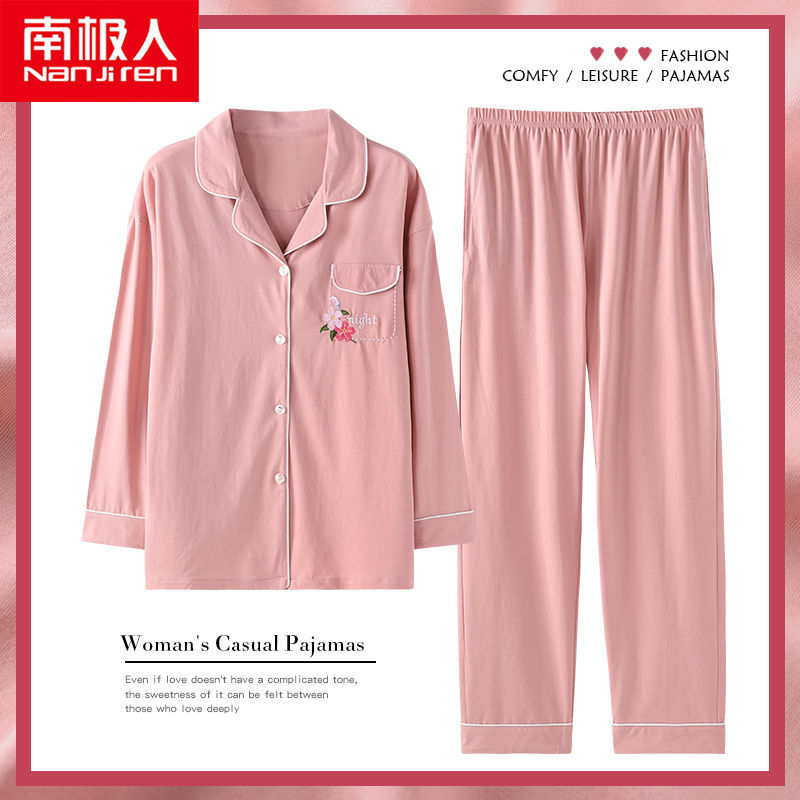 Pijamas de las mujeres de primavera y otoño 100% algodón de manga larga otoño delgada primavera y verano más tamaño otoño desgaste del hogar de algodón
