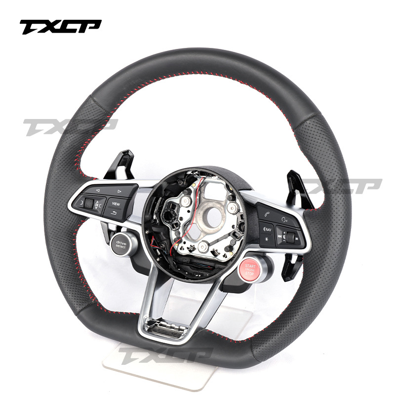 Suitable for Audi A3A4A5A6A7A8Q5Q7 modified R8 genuine leather flat-bottom steering wheel with one-touch start valve assembly
