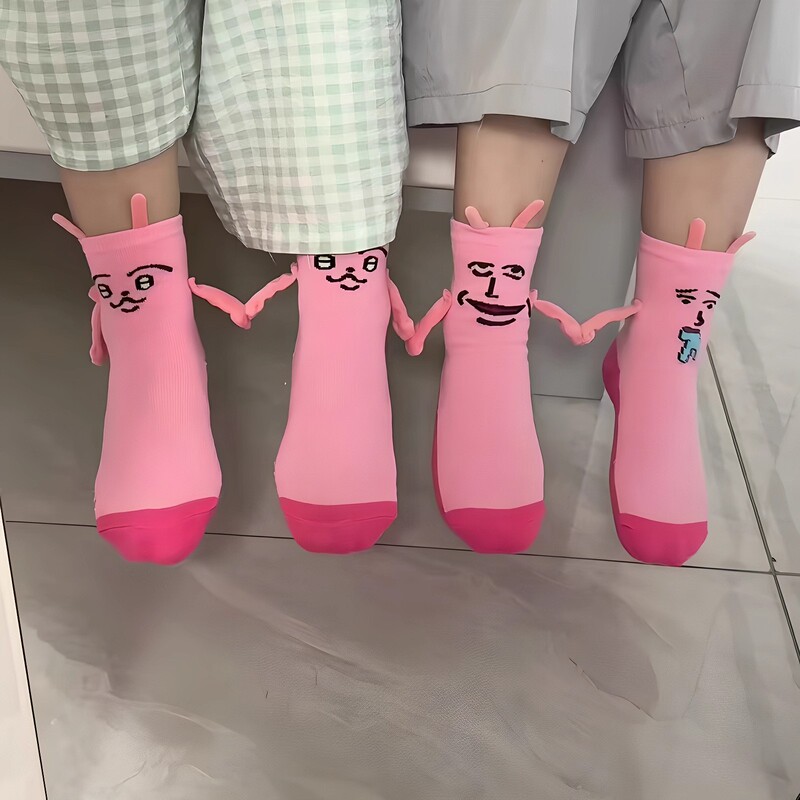 Little Red Book Same Style Pink Rabbit Magnetic Hand-Holding Socks, Ichiban Kuji Abstract Emoji Socks, Mood Socks Little Red Book Same Style Pink Rabbit Magnetic Hand-Holding Socks, Ichiban Kuji Abstract Emoji Socks, Mood Socks