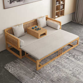 新中式罗汉床推拉全实木可伸缩禅意茶桌椅组合书房睡卧塌客厅W18