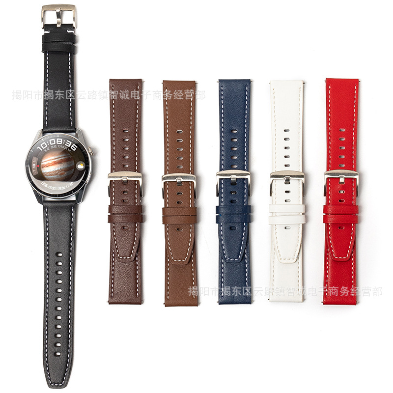 Suitable for Huawei Gt5/Gt6 Genuine Leather Watch Strap with Flat Tail and Oil Edge 22mm Wristband Watch4 Xiaomi Gt3 Leather Strap