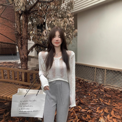 Ladies' Summer 2025 Stylish Sheer Mesh Belted Knit Top with Sun Protection, Slim Fit Short Sleeve Blouse