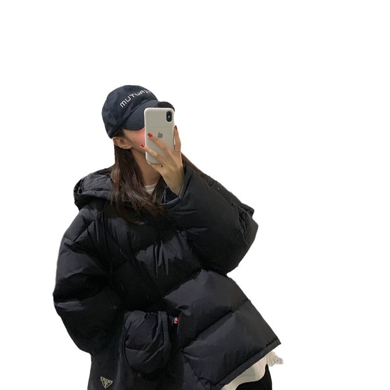 Куртка-пуховик в корейском стиле Oversized, утепленная худи, свободный крой, утолщенная