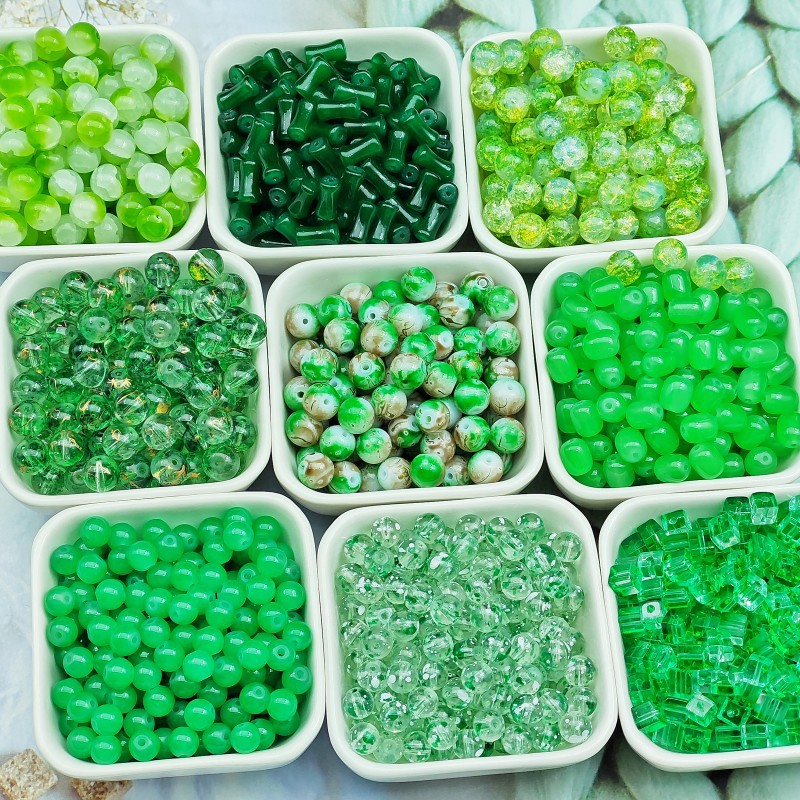 绿色全系8/10mm琉璃珠散珠儿童手工DIY手链项链饰品配件材料批发
