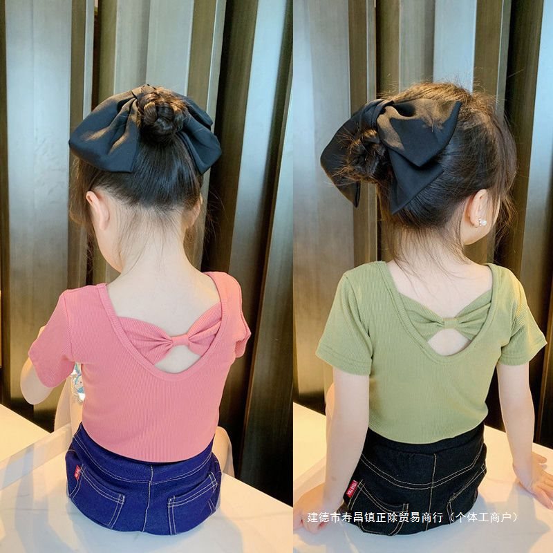 韩版美背女童短袖T恤夏薄新款婴儿童装洋气莫代尔小孩宝宝打底衫