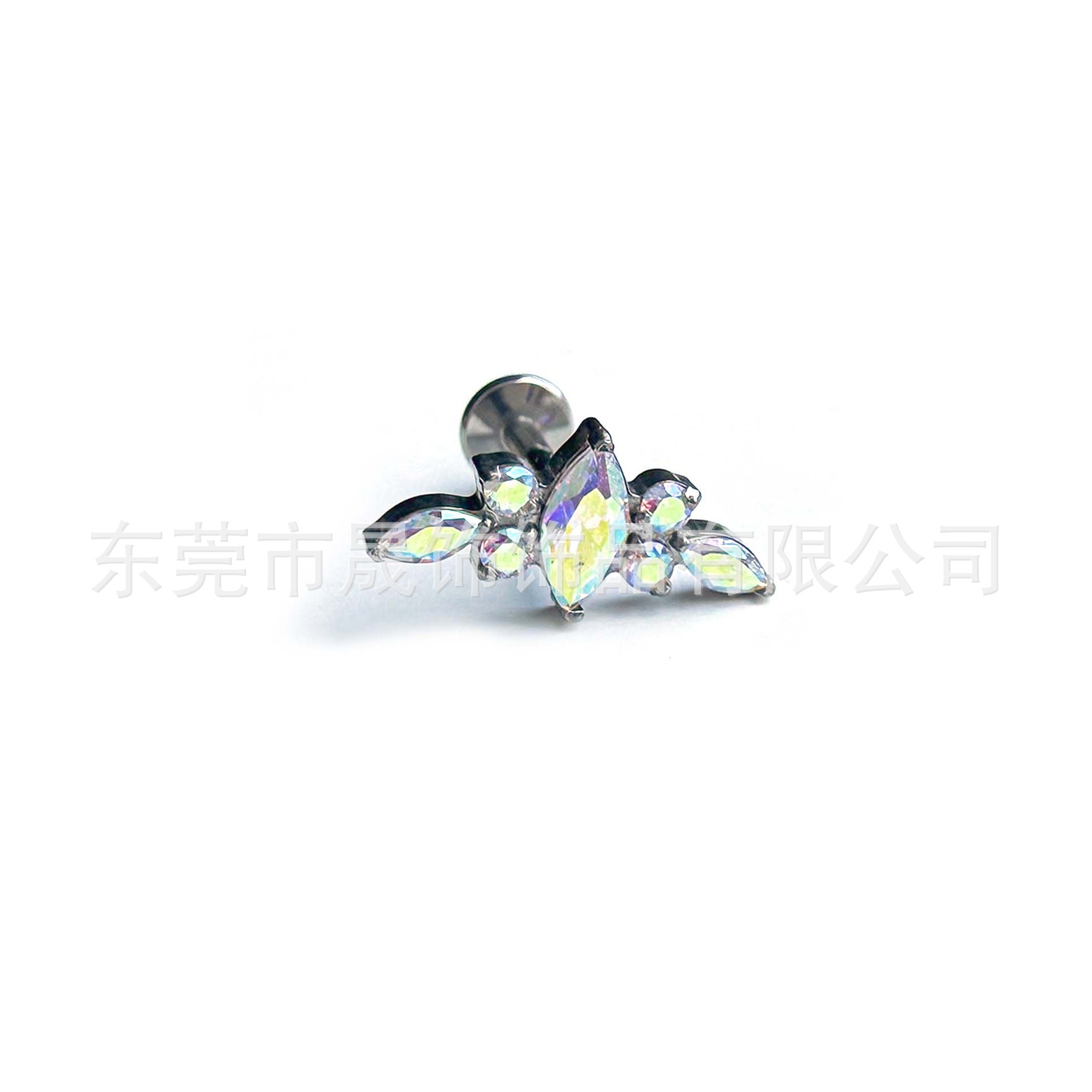 F136 Titanium 马眼 Cubic Zirconia Ear Stud G23 Implant Grade Titanium Internal Thread Cubic Zirconia Labret Stud 人体 Piercing Jewelry Accessories