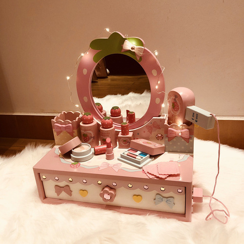 Wooden simulation desktop dressing table toy set girls makeup dress up princess cosmetics