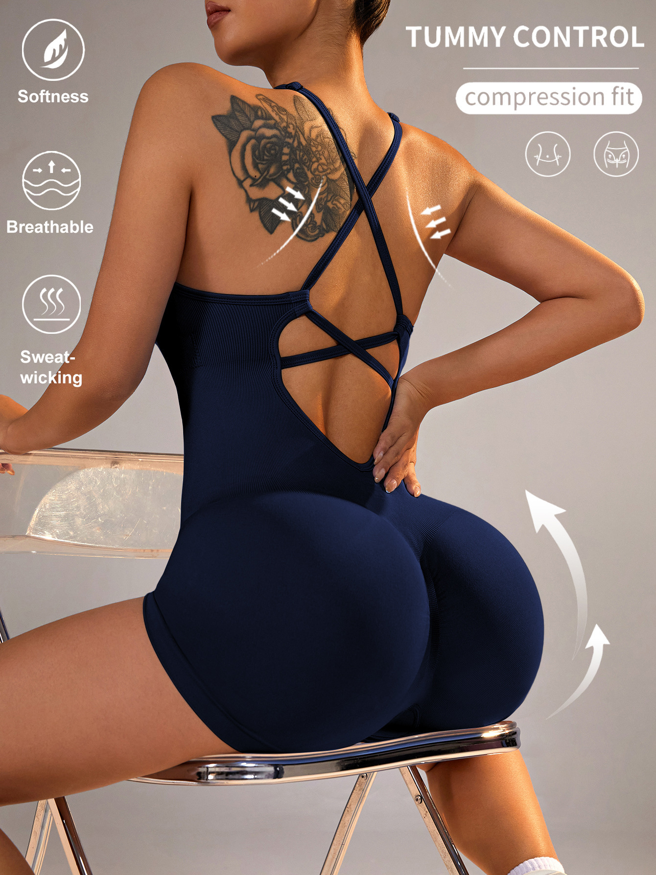 322g Weight Sleeveless Sleeve Length Nylon, Spandex Fabric Type Short Top Length Rompers Pants Type Bodysuits Tops Type Fitness, Yoga Occasion Halter Neck Neckline Solid Color Pattern Casual, Sports Style Casual Sports Solid Color Nylon Spandex Halter Neck Tracksuit Bodysuits Rompers 10
