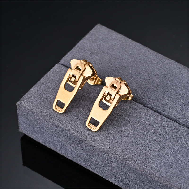 1 Pair Quantity Daily, Street Occasion 1 Pair Streetwear Geometric Zipper Plating 304 Stainless Steel Drop Earrings