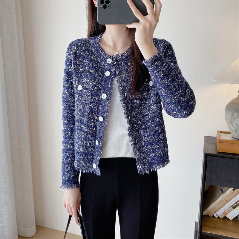 Flora! French Socialite Early Autumn Chanel Coat Wool Tweed Knitted Cardigan Top for Women