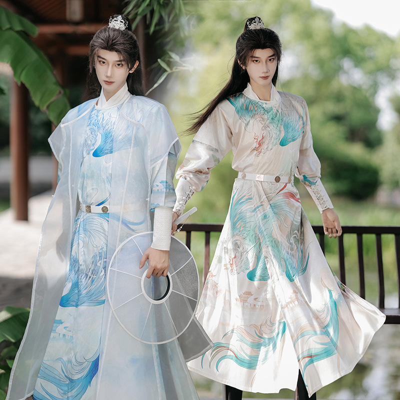 Original Hanfu, unisex Tang-style round-neck robe, 2026 new design, suitable for role-playing as a heroic young man in a wuxia story or for cosplay