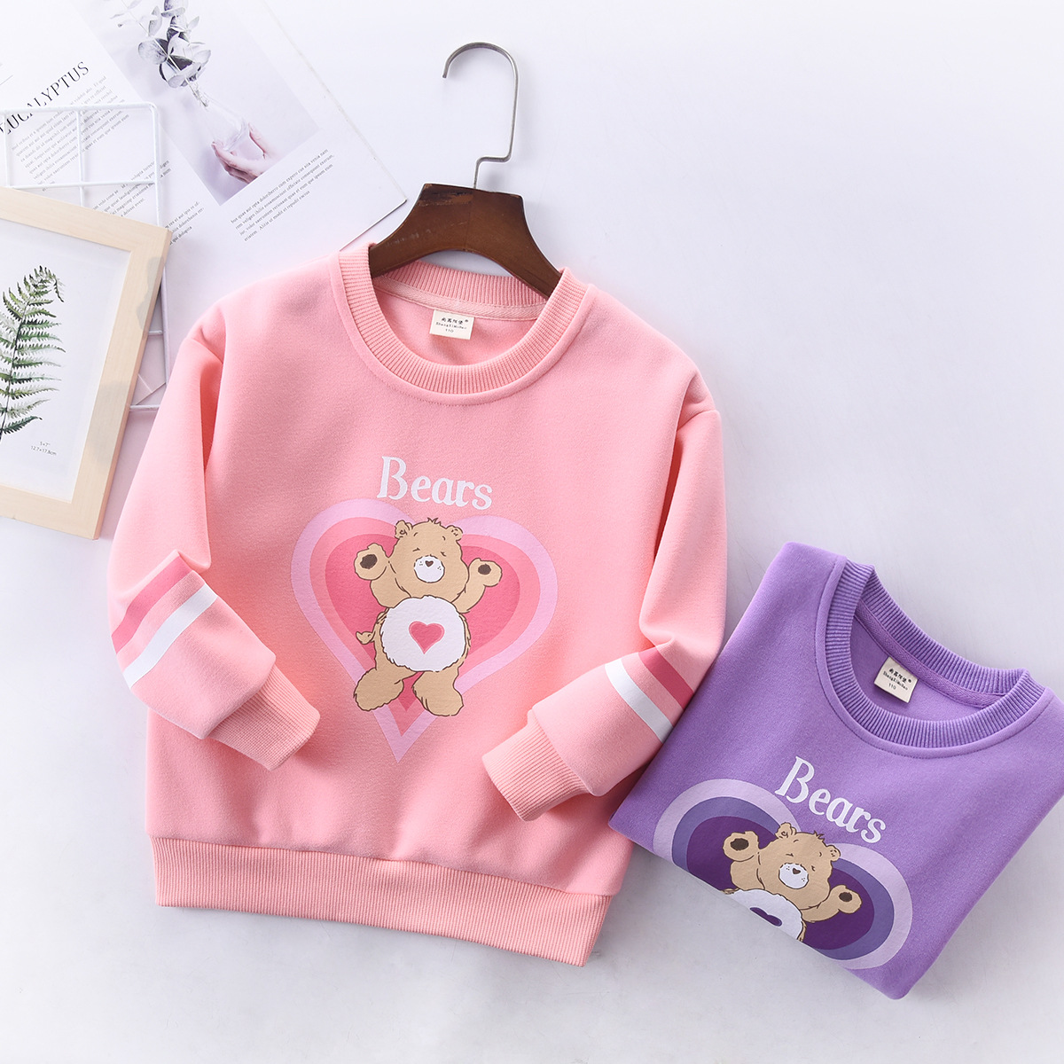 24秋季新款韓版童裝愛心小熊女童衛衣字母印花兒童套頭衫中童上衣