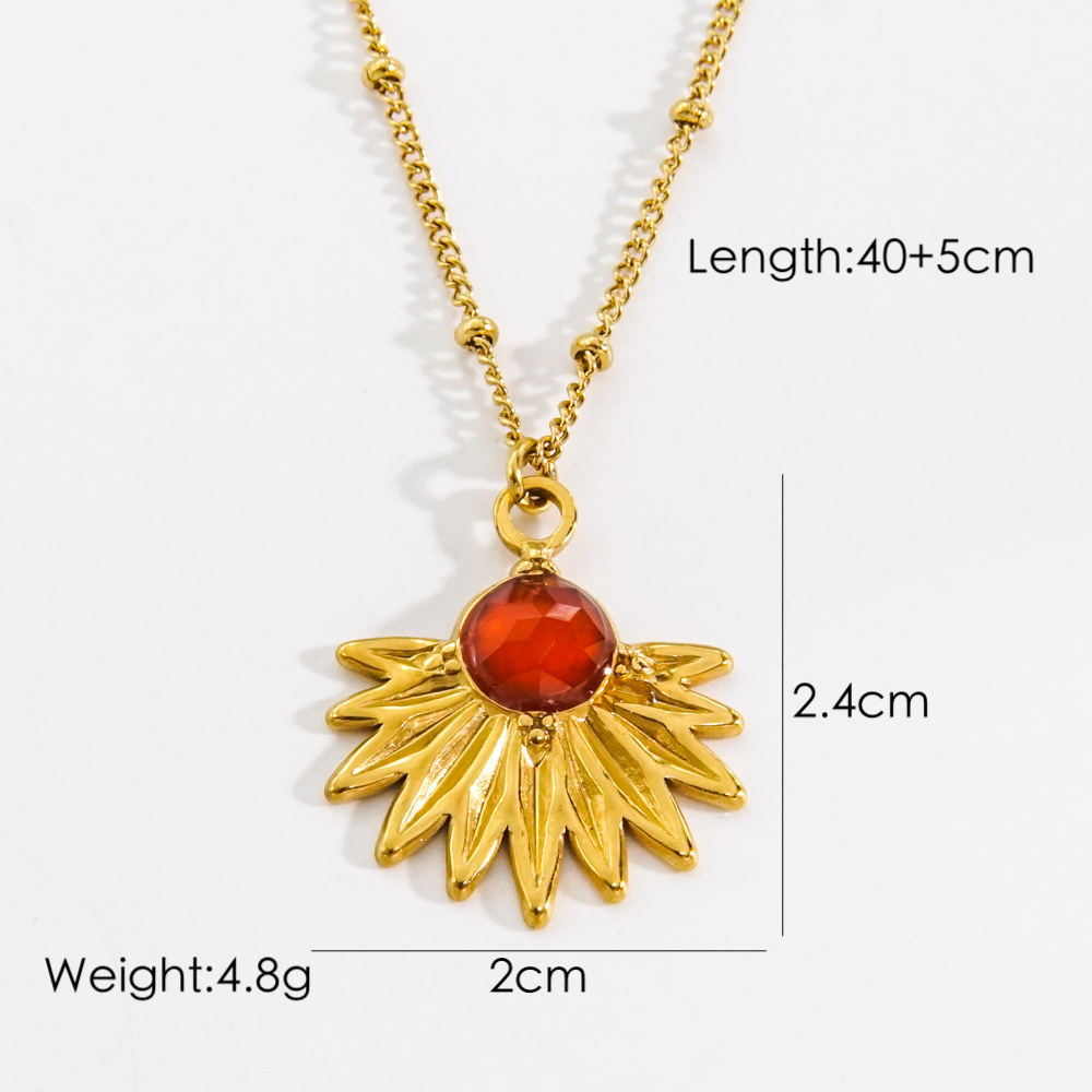 304 Stainless Steel 14K Gold Plated Retro Inlay Cross Square Oval Natural Stone Shell Zircon Pendant Necklace display picture 3