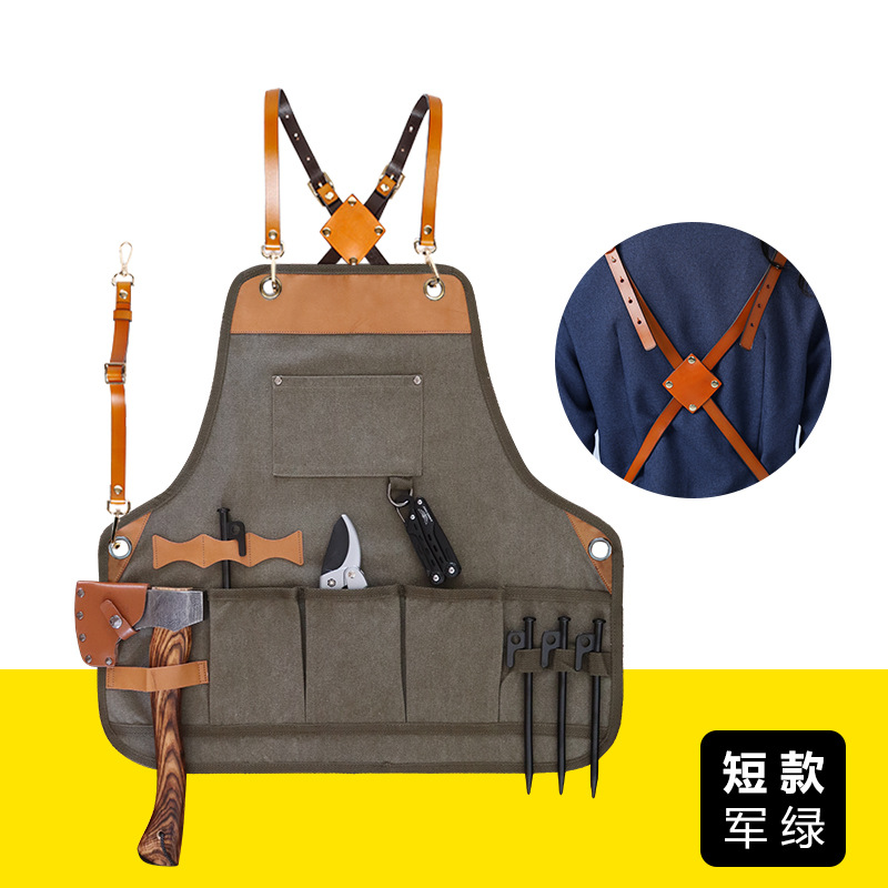Delantal de lona engrosada transfronteriza PU delantal de cuero suave peluquería tienda de té de leche ropa de trabajo electricista herramientas de carpintería delantal
