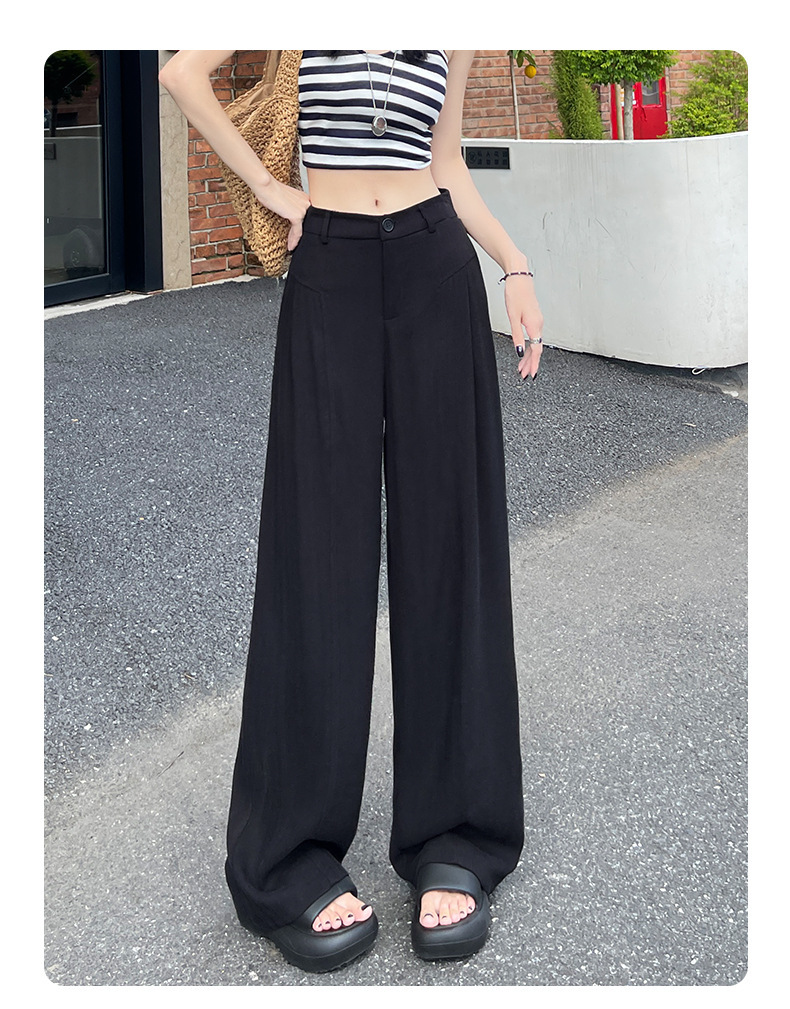 Quần culottes nữ ống rộng vải linen phối sọc, cạp cao dáng suông — Sâu Xám - Cao chi tiết 19