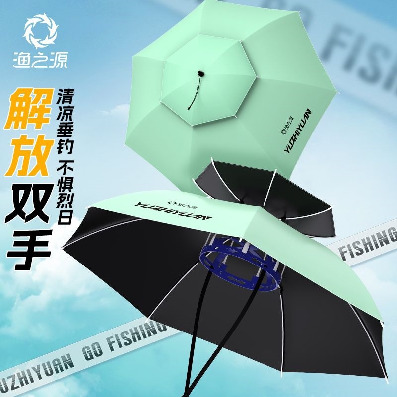 Fishing umbrella with sun and rain protection, special umbrella hat for fishing, windproof hat-style head-mounted umbrella, tea-picking tool