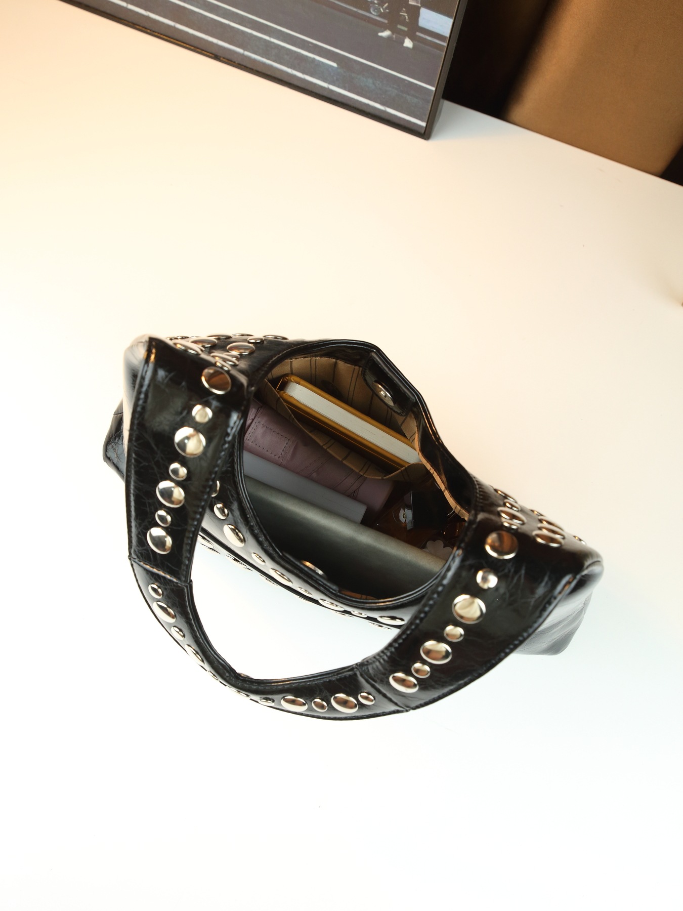 Borsa a mano con borchie da donna borsa a spalla stile punk cool_voghion.com