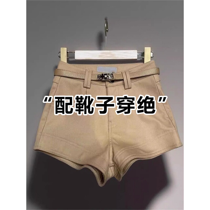 Khaki Shorts for Women, New Spring and Autumn Style, Suitable for Wearing with Boots, Boot Shorts in Coffee Color, Melard Style, Non-Binding Casual Hot Pants