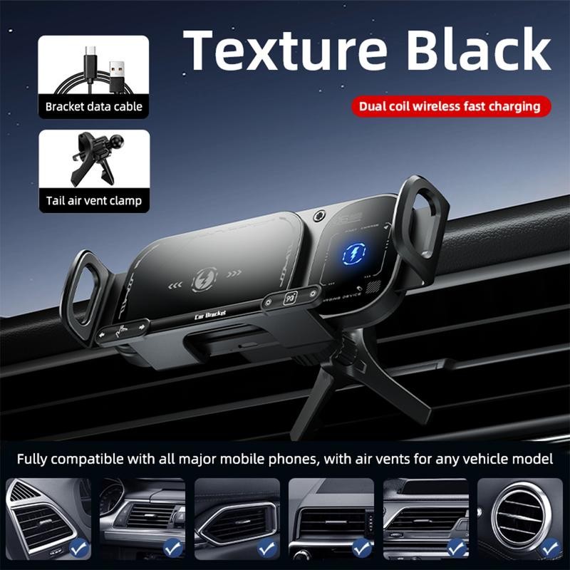 2026 Car-Mounted Foldable Screen Phone Holder with Wireless Charging, Compatible with Huawei, Samsung, Xiaomi, Apple, Navigation Support Stand
