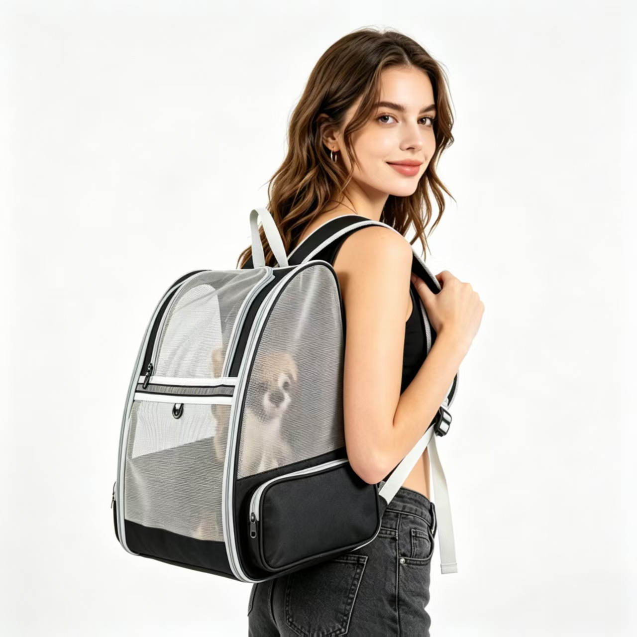 Pet Supplies Outdoor Cat Walking Bag Foldable Pet Backpack Travel Bag Breathable Mesh Portable Car Pet Bag