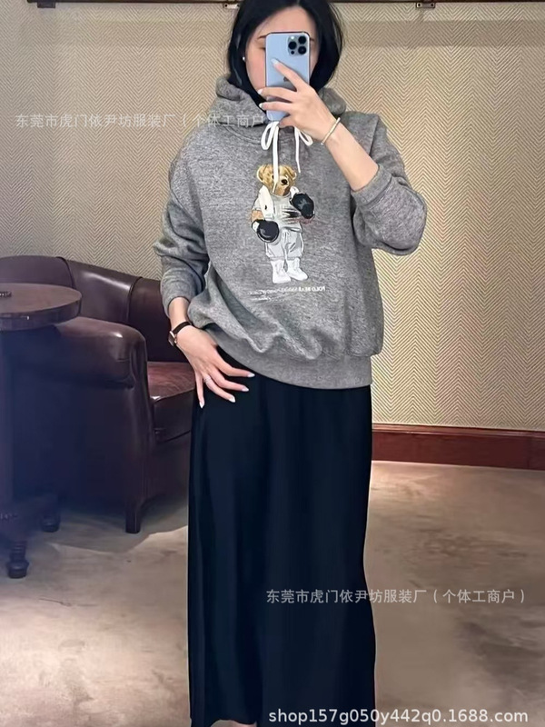 25RL秋冬新款卡通拳击小熊印花连帽长袖卫衣宽松版帽衫|undefined