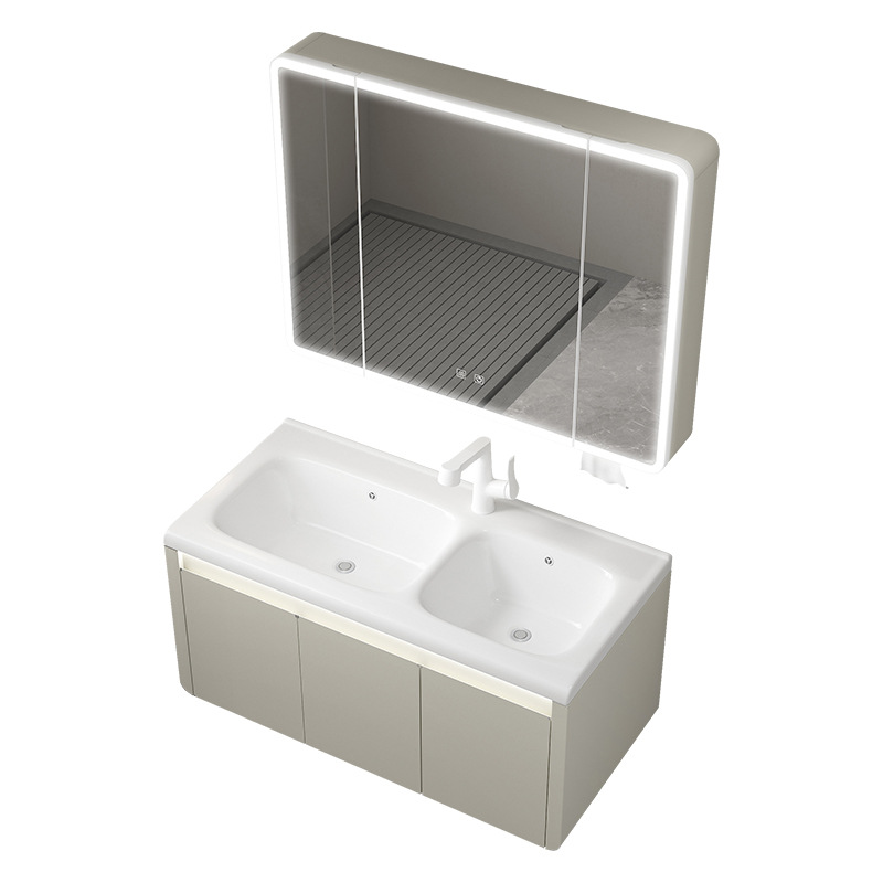 Acero inoxidable doble cajón impermeable doble lavabo lavabo baño combinado lavabo cerámico lavabo integral image 5