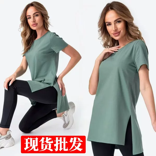 2026 New European and American Clothing Cross-Border Foreign Trade Amazon Women's Popular Products Slit Loose Round Neck Women's Shirt