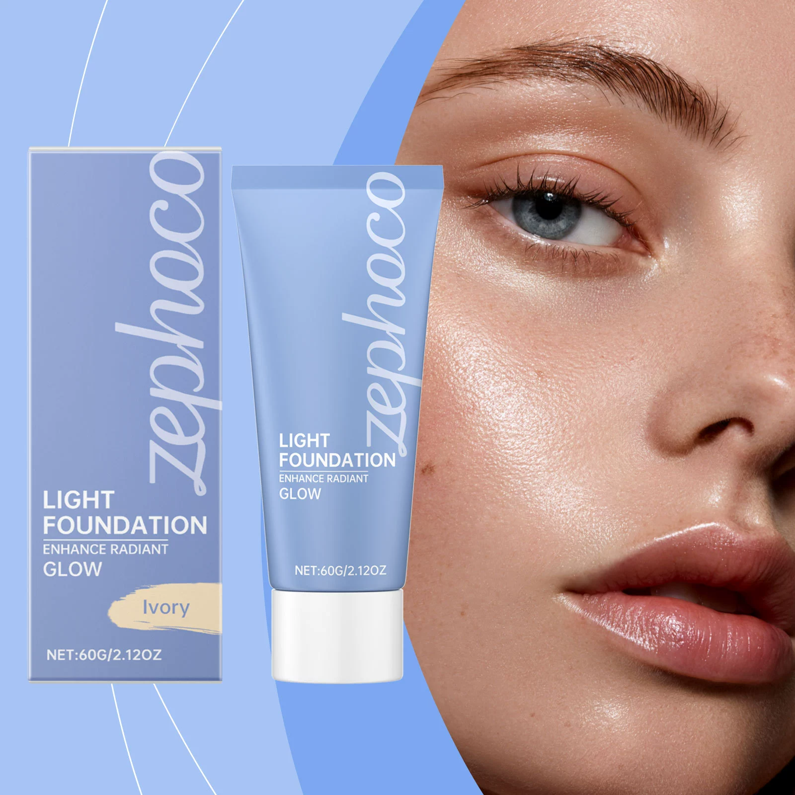 Жидкое тональное средство Zephoco Ivory White, стойкий консилер, увлажняющий, прозрачный, натуральный консилер, матирующий жидкий тональный крем.