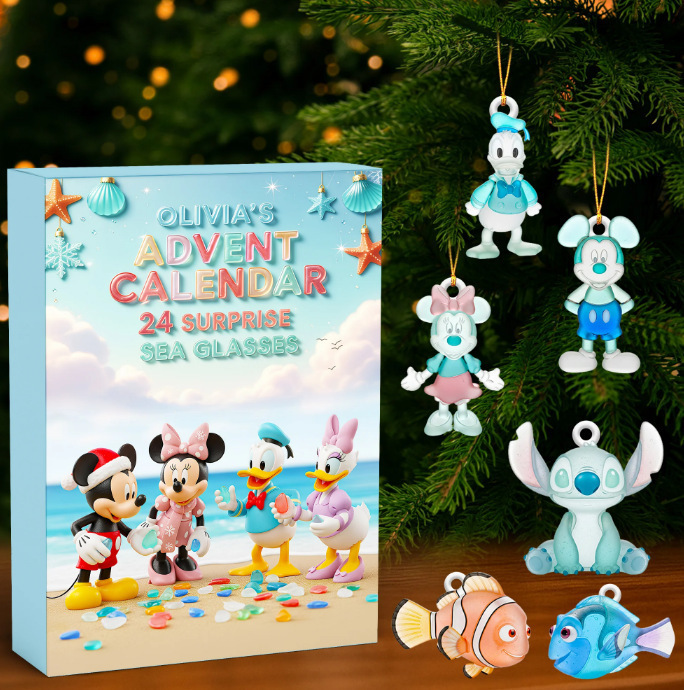Cross-Border New Product Hot-Selling Sea Glass Disney Advent Calendar Blind Box Christmas Decoration 3D Hanging Ornament