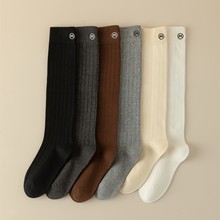 秋冬新款女袜无骨缝制及膝小腿袜M刺绣微压显瘦女士长筒堆堆袜棉