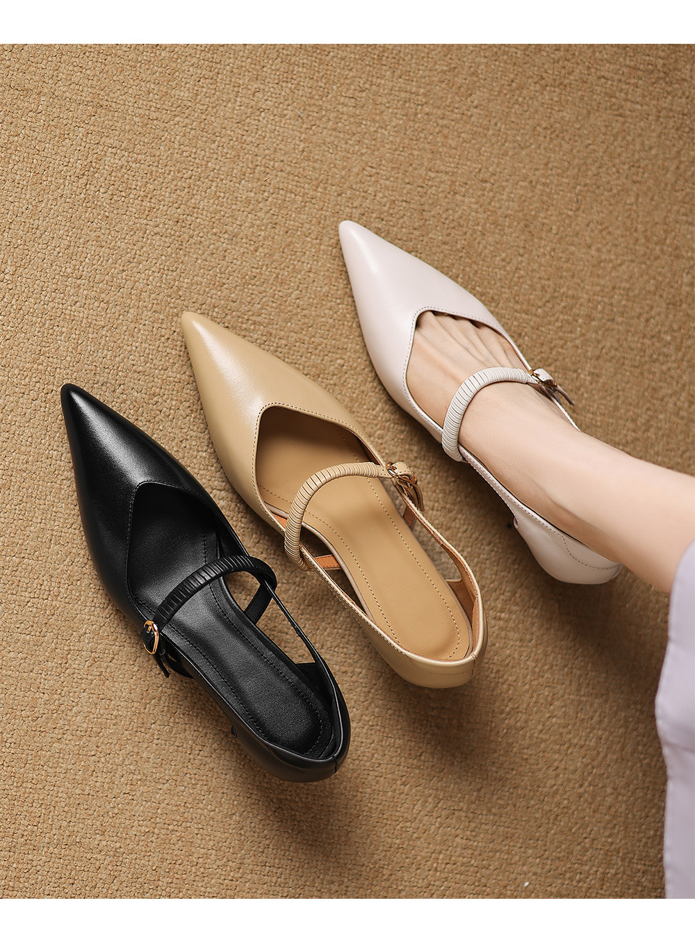 Sandal cao gót nữ bít mũi hở gót 5,5 cm mũi nhọn phong cách Hàn Quốc — Màu đen chi tiết 6