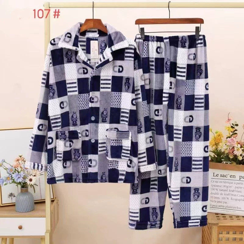 Зимние новые мужские пижамы утолщенные фланелевые двухсторонние кардиган