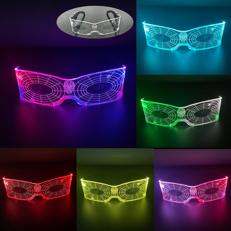 Cyberpunk coloridas gafas luminosas tecnología Spider-Man LED gafas luminosas plegables bar atmósfera props