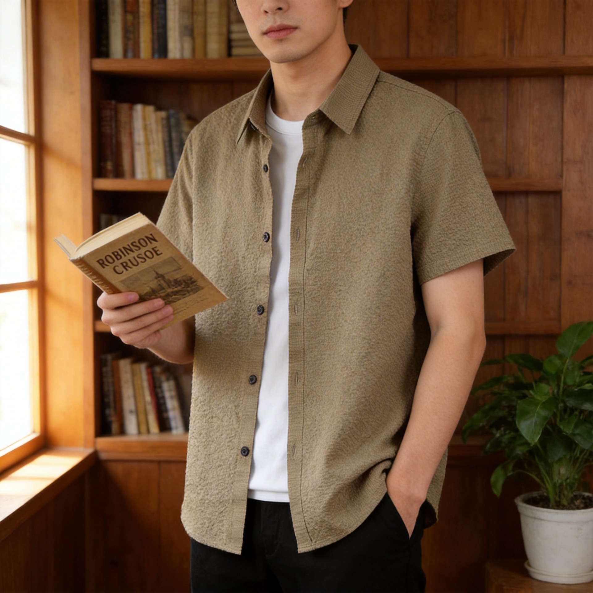 Short-Sleeved Shirt Men's 2025 Summer Ice Silk Thin Trendy Lapel Casual Quick-Drying Versatile Jacket for Men