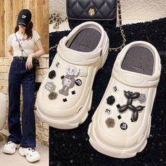 時尚松糕底洞洞鞋女款夏季厚底增高防滑網紅可愛沙灘涼拖鞋外穿夏