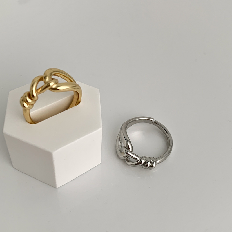 Korean-style Geometric Knot Ring For Women Elegant Open Copper Ring_voghion.com