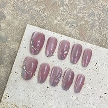 2024新款纯手工穿戴甲假指甲裸紫色猫眼轻奢美甲显白可拆卸假指甲