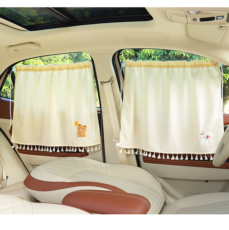 Car sunshade curtain suction cup retractable fresh heat insulation sunscreen children's rear side window car curtain blackout female
