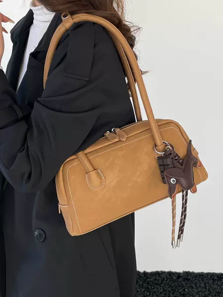 Korean Style Niche Design Frosted Bowling Bag for Women, New Retro Underarm Bag, Commuter Shoulder Bag