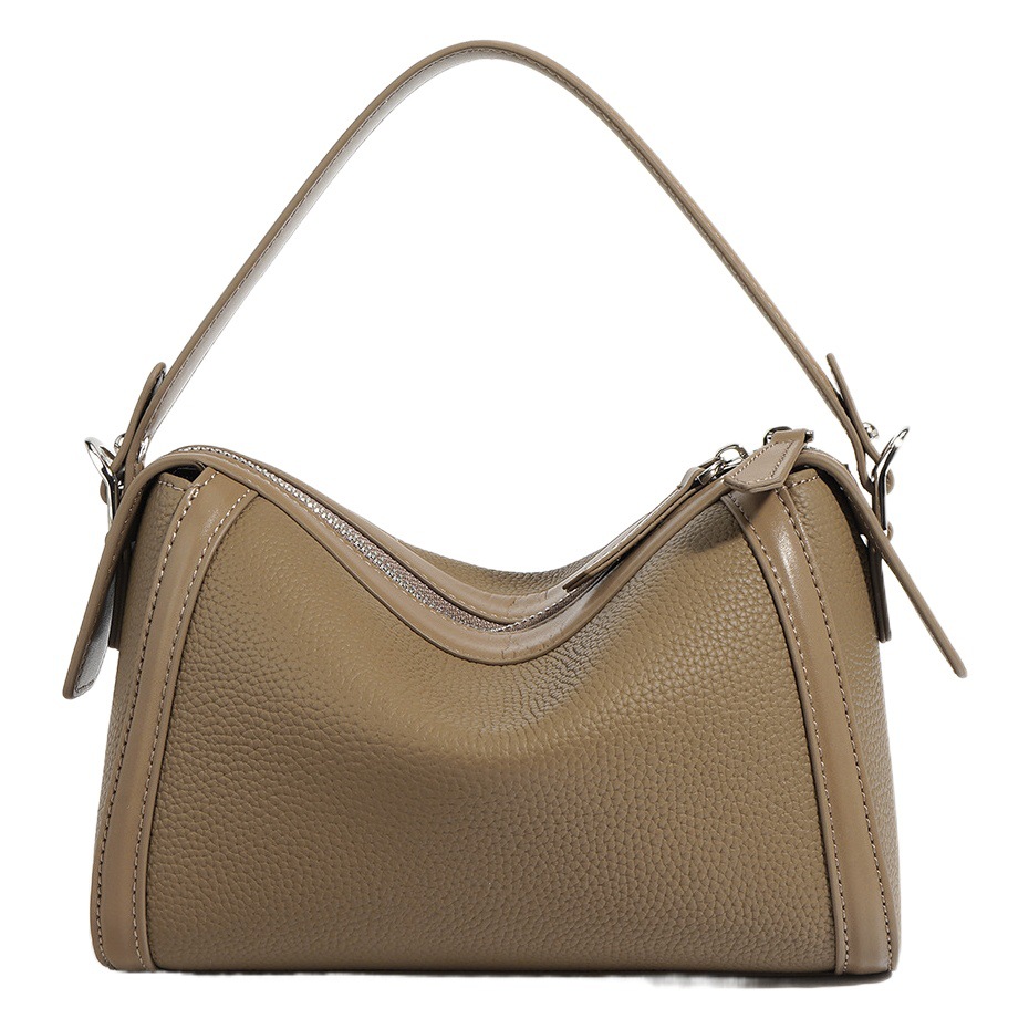 新商品のトップ層牛革ボストンバッグ2025シンプルな質感牛革シングルショルダーバッグのデザイン感