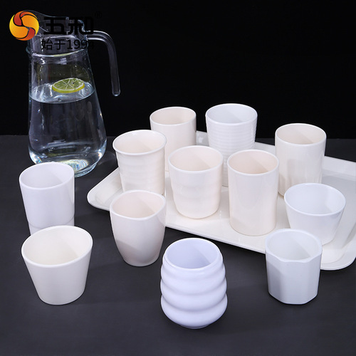 五和白色密胺杯子酒店餐厅自助餐商用直身杯创意饮水杯茶杯仿瓷杯