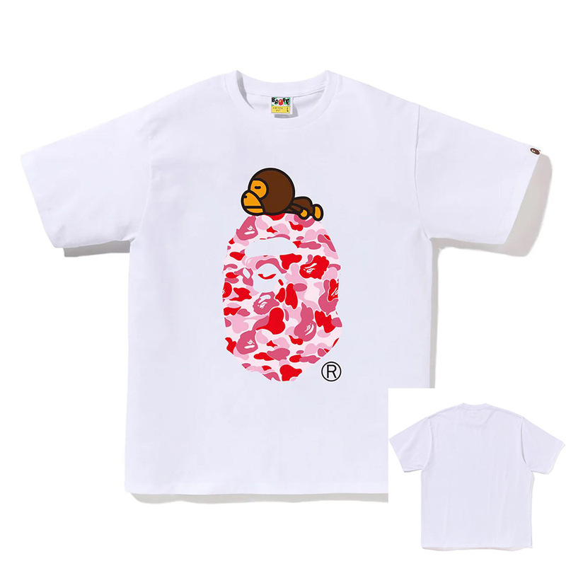 APE Ape トレンドブランド 外国貿易 ヘビーウェイト ピュアコットン ラウンドプリント ユニセックス ゆったり プレミアム 半袖 Tシャツ 25SS|undefined