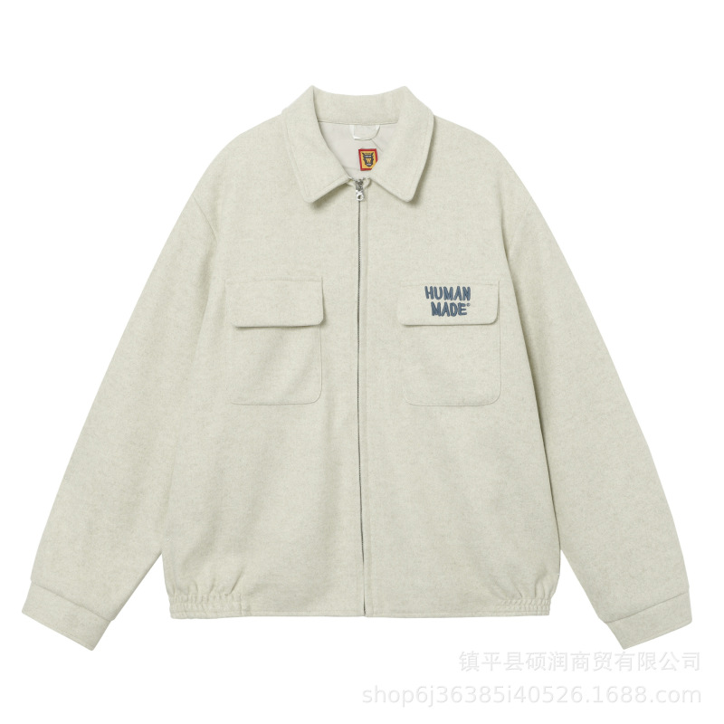 Japanese-Style Retro Human Polar Bear Embroidered Pocket Cargo Jacket for Men and Women Autumn and Winter Zipper Coat Japanese-Style Retro Human Polar Bear Embroidered Pocket Cargo Jacket for Men and Women Autumn and Winter Zipper Coat