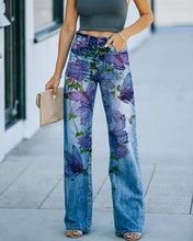 BD260克斜纹布2022女士牛仔裤W欧美女装3D图案休闲裤长裤宽松显瘦