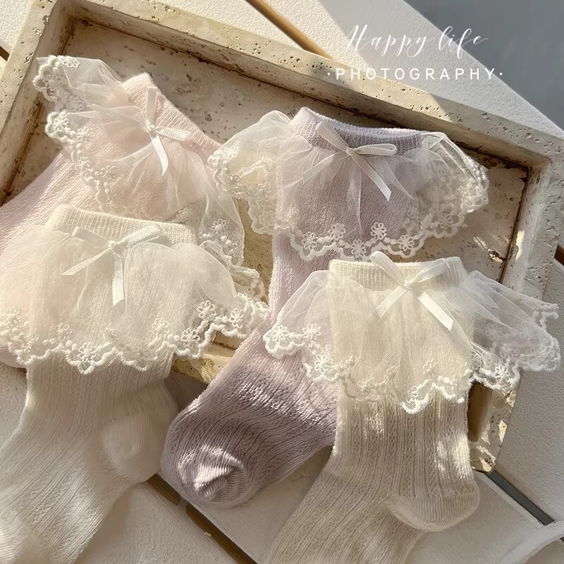 Girls' Summer Thin Socks, Children's Pure Cotton Mesh Mid-Calf Socks, Princess Style Sweet Baby Girl Lace Trim Socks Girls' Summer Thin Socks, Children's Pure Cotton Mesh Mid-Calf Socks, Princess Style Sweet Baby Girl Lace Trim Socks