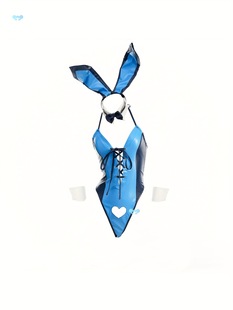 Sultry Bunny Bodysuit Costume - V-Neck, Tie Neck Detail,