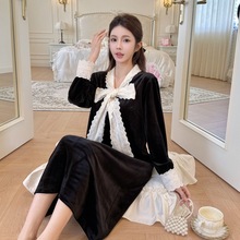 实体批发跨境电商秋冬新款金丝绒睡裙女性感小香风收腰公一件代发